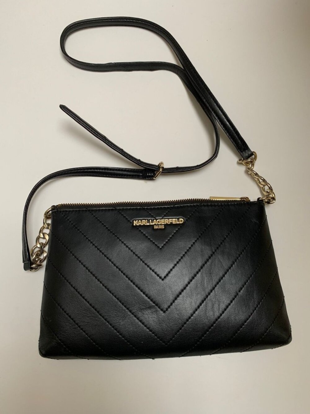 Karl Lagerfeld Paris Black Leather Crossbody Bag